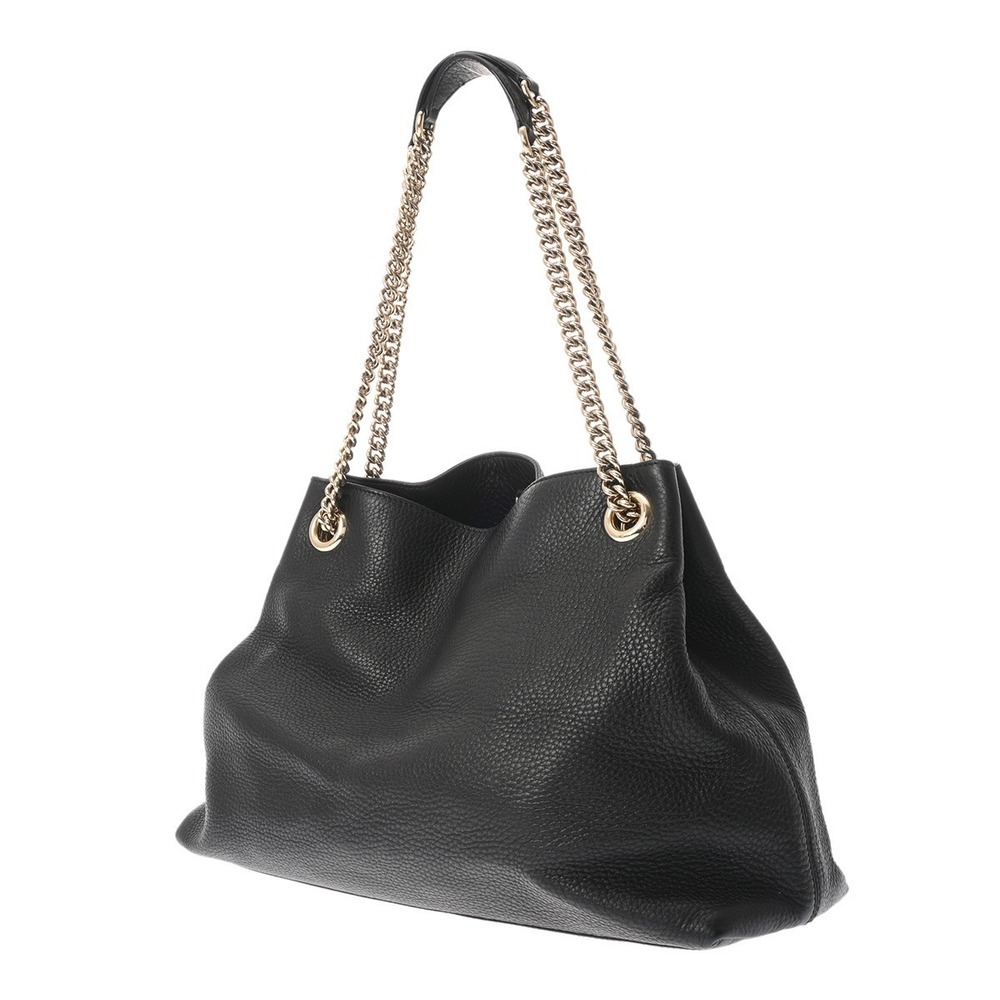Gucci Calfskin Tote Chain Black Bag Soho Interlocking